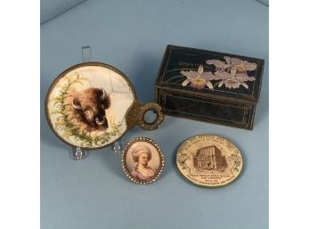 Pan American Exposition Hand Mirror With Buffalo, An Advertising Mirror And Miniature Portrait