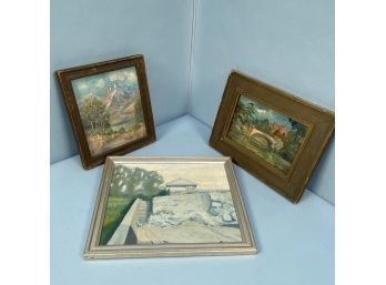 Lot Of Three Early 20th C. Oil On Board Landscape Paintings