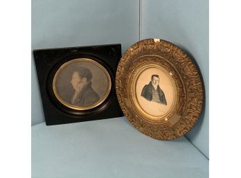 German School Round Portrait, Together With Another Oval Portrait