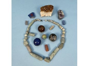 Lot Of Geodes, Stone Beads And Marbles