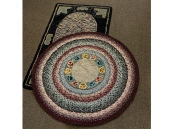 Hooked Rag Rug Together With A Round Braided Rug With Hooked Center