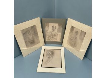 Four Mid 20th C. Pencil Sketch Portraits, 3 Signed Alfred Duca