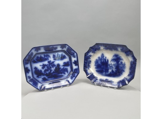 'Chapoo,' John Wedg Wood, 1841-60 And 'Coburg,' John Edwards, 1847-73: Two Staffordshire Flow Blue Platters