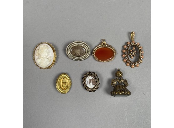 American Mourning Brooch For Louisa And Charles, 1848 And Six Brooches And Pendants