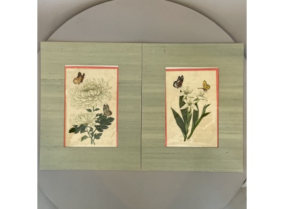 Two China Trade Floral Watercolors On Pith Paper, 1820-35