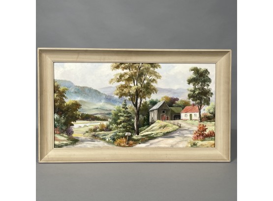 Freddy (Frederich Berhard) Peterson (Danish, B. 1907). 'Farm In The Hills,' OIl On Canvas