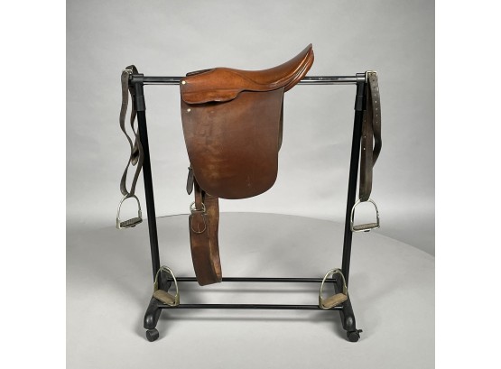 English Leather Cut-Back Saddle With Girth And Irons, Miller Harness Co., New York