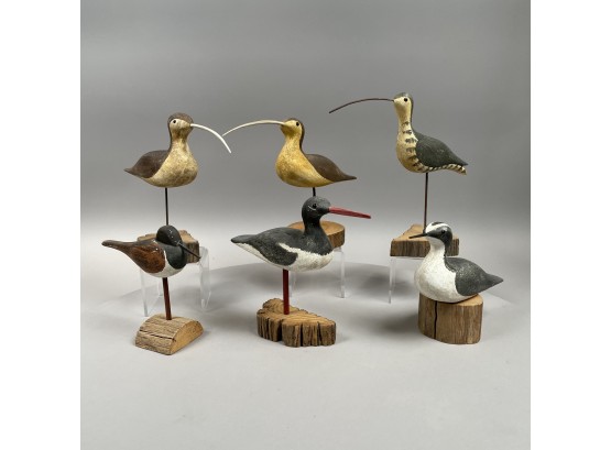 Richard A Morgan, Woodbury, Connecticut. Six Carved & Painted Wood Figures Of Birds, Twentieth Century