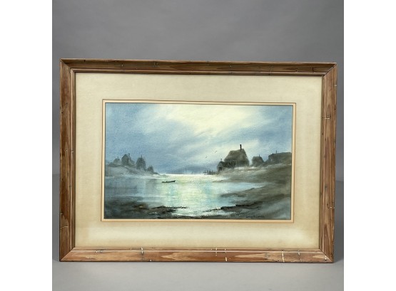 James A. Camlin. (American, Massachuetss, 1918-1982). Foggy Coastal View, Watercolor On Paper