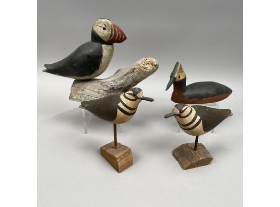 Harry Monk (Whitman, 1916-2010) & William Kirkpatrick (Hudson). Four Massachusetts Carved & Painted Birds