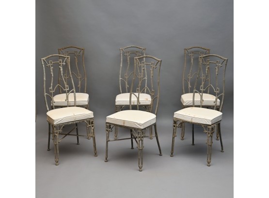 Set Of Six Cast Zinc High-Back Patio Chairs