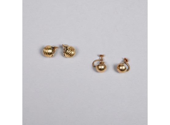 Two Pairs Of Gold Ball Clip-On Earrings