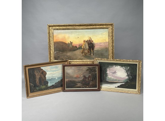 Four Oil Paintings On Canvas, Late Nineteenth-Twentieth Century