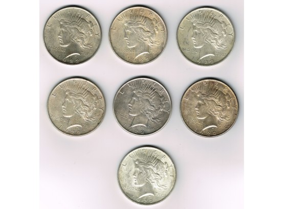 Seven 1922 Peace Silver Dollars