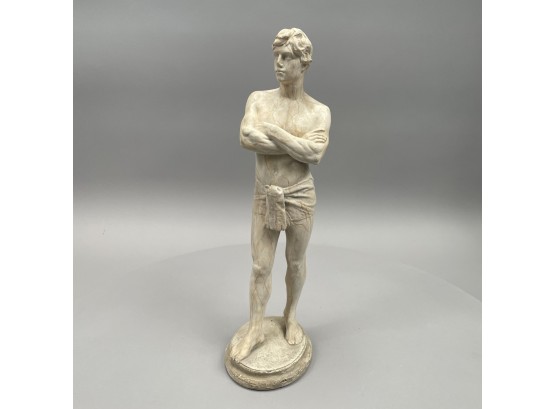 Vintage Chalkware Figure Of A Classical Youth Wearing A Loin Cloth, Twentieth Century