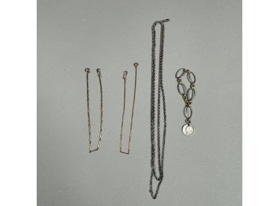 Two American 14k Gold Watch Chains, A Sterling Silver Watch Chain, And A Link Bracelet, Krementz & Co.