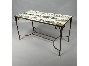 Modern Wrought-Iron Tile-Top Coffee Table With Gamebirds, Waterfowl And Owls