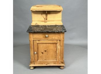 Irish Pine Commode Stand With Marble Top