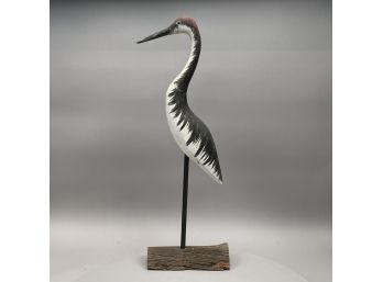 Richard A Morgan, Woodbury, Connecticut. Carved & Painted Wood Figure Of A Sand Hill Crane, Twentieth Century