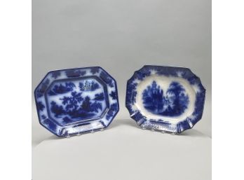 'Chapoo,' John Wedg Wood, 1841-60 And 'Coburg,' John Edwards, 1847-73: Two Staffordshire Flow Blue Platters