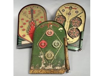 Three American Lithographed Wood And Metal Bagatelle Pinball Marble Games, Early Twentieth Century