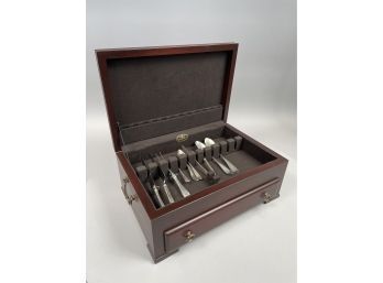 American Mahogany Silver Chest And A Group Of Sterling Silver And Silverplate Flatware, Twentieth Century
