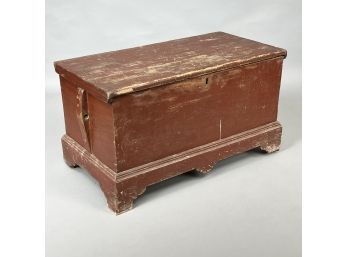 19th C. American Pine Banket Box In Red Paint