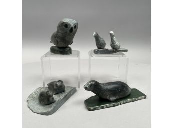 Four Inuit Carved Soapstone Animal And Bird Figures And Figural Groups, Twentieth Century