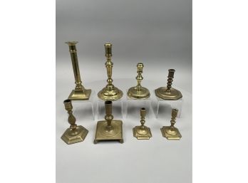 Five Northern European Brass Candlesticks, And Three Virginia Metalcrafters Brass Candlesticks
