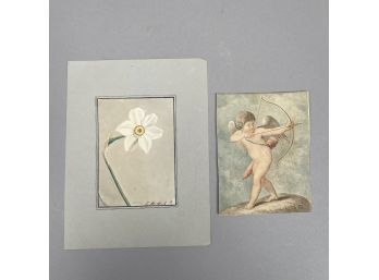 Early French Watercolor Depicting A Narcissus (Jonquil), Signed M.H. Le Neux