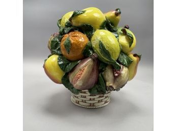 Large Italian Maiolica Basket Of Fruit, Intrada Italy, Twentieth Century