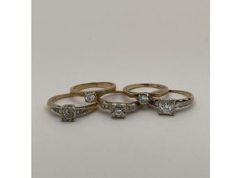 Five Ladies 14k Yellow Gold Diamond Rings