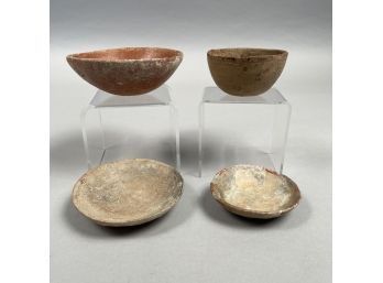 Two Archaic Clay Dishes And Two Bowls