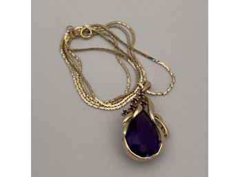 Ladies 14k Yellow Gold Amethyst Necklace