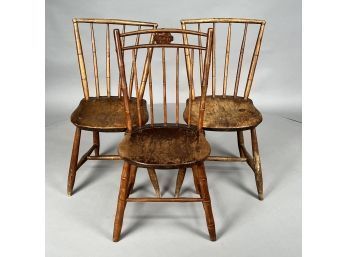 Bamboo Turned Rodback Windsor Chair. Together With A Pair Of Windsor Chairs