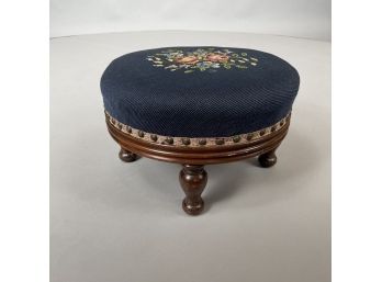 American Walnut And Needlepoint Footstool, Nineteenth Century
