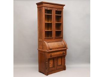 Renaissance Revival Walnut Cylinder Secretary Bookcase, Circa 1880