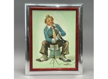 William Hoffman (American 1924-1995). Clown Playing Clarinet. Oil On Canvas, Mid-Twentieth Century
