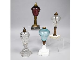 Four Amer. Mold-Blown & Pressed Glass Fluid Lamps