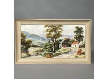 Freddy (Frederich Berhard) Peterson (Danish, B. 1907). 'Farm In The Hills,' OIl On Canvas