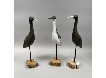 Richard A Morgan, Woodbury, Connecticut. Three Carved & Painted Wood Figures Of Herons & Stilts, 20th Century