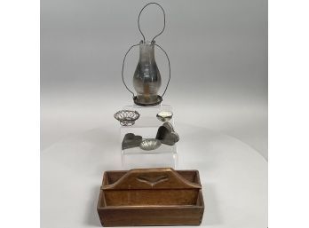 Group Of American Primitive Wood, Glass, Tin And Steel Utilitarian Wares, Nineteenth-Early Twentieth Century