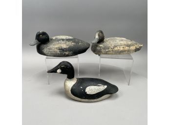 Two American Carved And Painted Greater Scaup (Bluebill) Decoys, And A Goldeneye Decoy, Twentieth Century