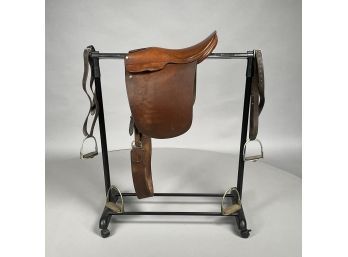 English Leather Cut-Back Saddle With Girth And Irons, Miller Harness Co., New York