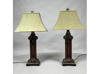 Pair Of Chinese Style Wood Table Lamps, Twentieth Century