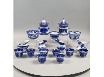 Group Of Staffordshire Ironstone Flow Blue Wares, Various Patterns And Makers, Nineteenth Century