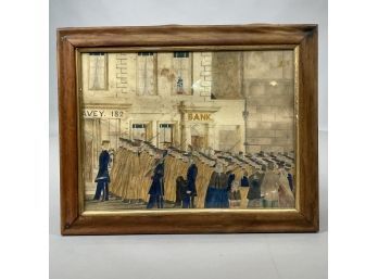 American Or Continental School. 'Military Procession.' Watercolor On Paper, Nineteenth Century