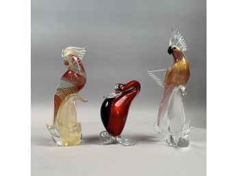Three Italian Glass Figures Of Birds, Venice And Murano, Twentieth Century
