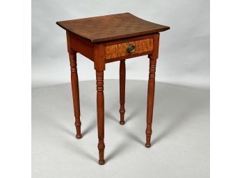 New England Sheraton Tiger Maple And Red Painted Birch Work Table