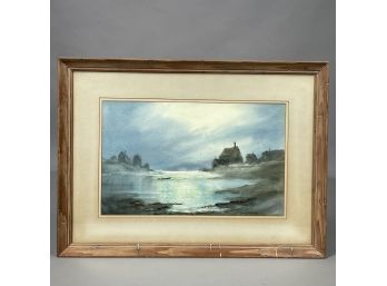 James A. Camlin. (American, Massachuetss, 1918-1982). Foggy Coastal View, Watercolor On Paper